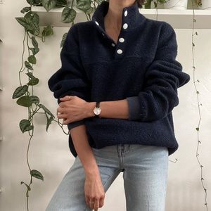Men’s Medium Outdoor Voices MegaFleece Navy Wool Blend Snap Pullover Sweater